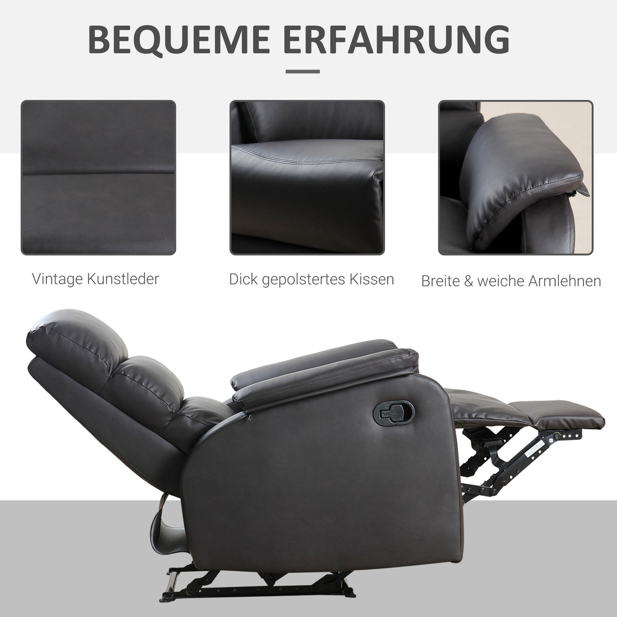 Relaxation Chair, Tv Chair, Couch Chair, Recliner, Angle Desk With Cpu Stand, Adjustable, Ergonomic, Faux Leather, Brown, 75 X 92 X 99 Cm