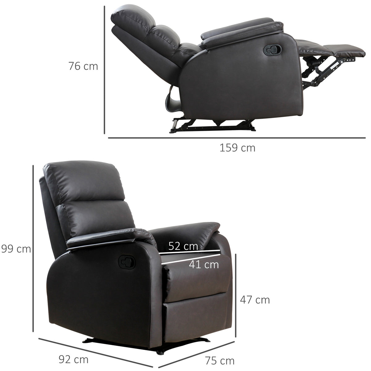 Relaxation Chair, Tv Chair, Couch Chair, Recliner, Angle Desk With Cpu Stand, Adjustable, Ergonomic, Faux Leather, Brown, 75 X 92 X 99 Cm