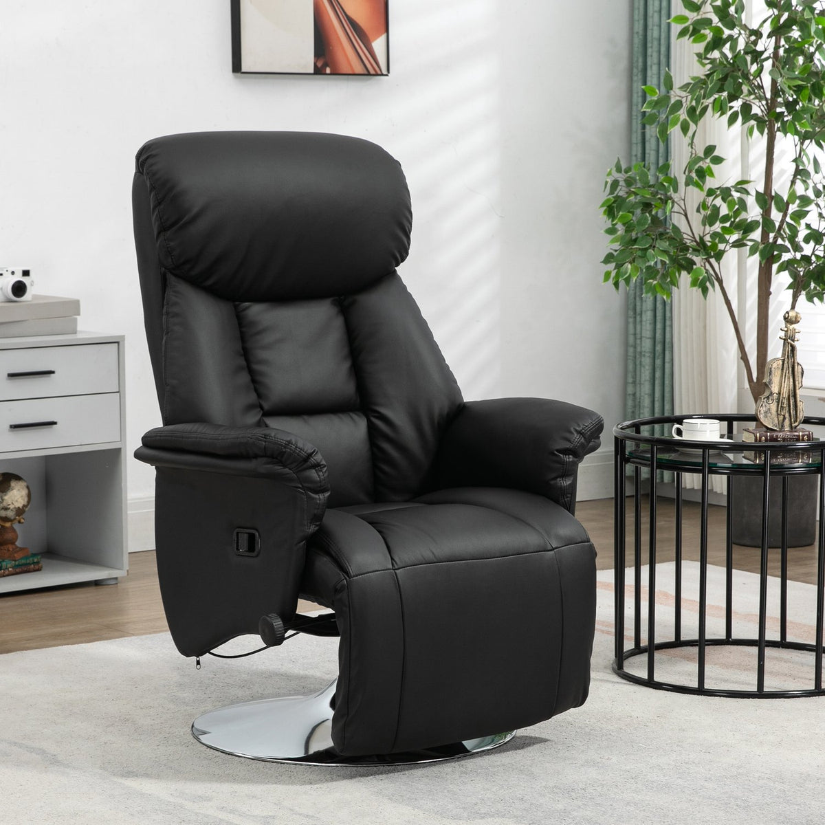 Relaxation Chair Tv Chair Manually Adjustable Backrest Footrest Non-Slip Up To 150Kg Artificial Leather Black