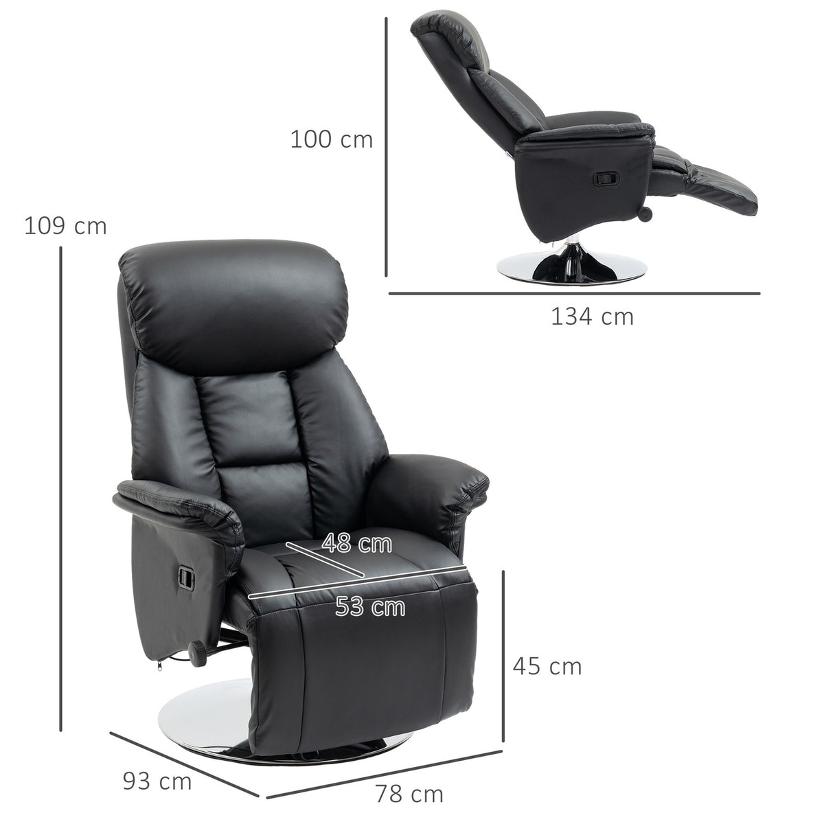 Relaxation Chair Tv Chair Manually Adjustable Backrest Footrest Non-Slip Up To 150Kg Artificial Leather Black