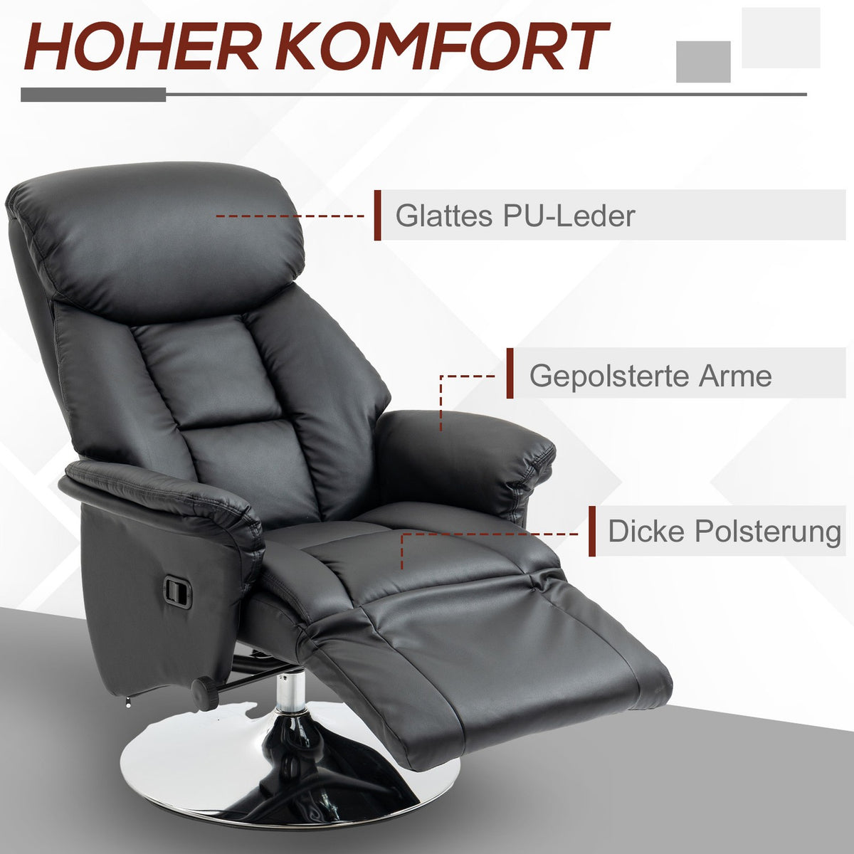 Relaxation Chair Tv Chair Manually Adjustable Backrest Footrest Non-Slip Up To 150Kg Artificial Leather Black