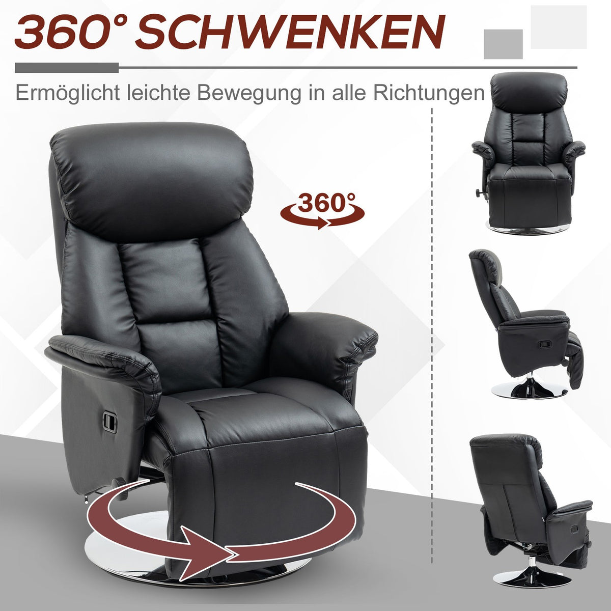 Relaxation Chair Tv Chair Manually Adjustable Backrest Footrest Non-Slip Up To 150Kg Artificial Leather Black