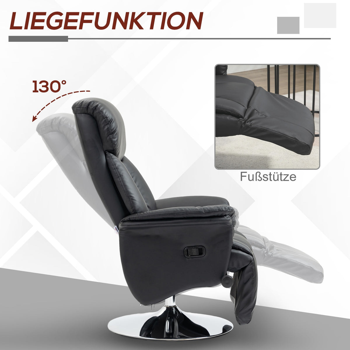 Relaxation Chair Tv Chair Manually Adjustable Backrest Footrest Non-Slip Up To 150Kg Artificial Leather Black