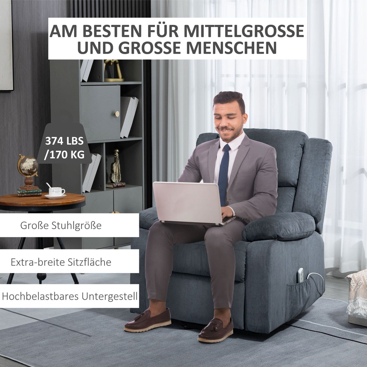 Relaxation Chair, Tv Chair, Stand-Up Chair, Electrically Adjustable With Reclining Function Including Remote Control, Velvet Look, Gray, 92 X 93 X 105 Cm