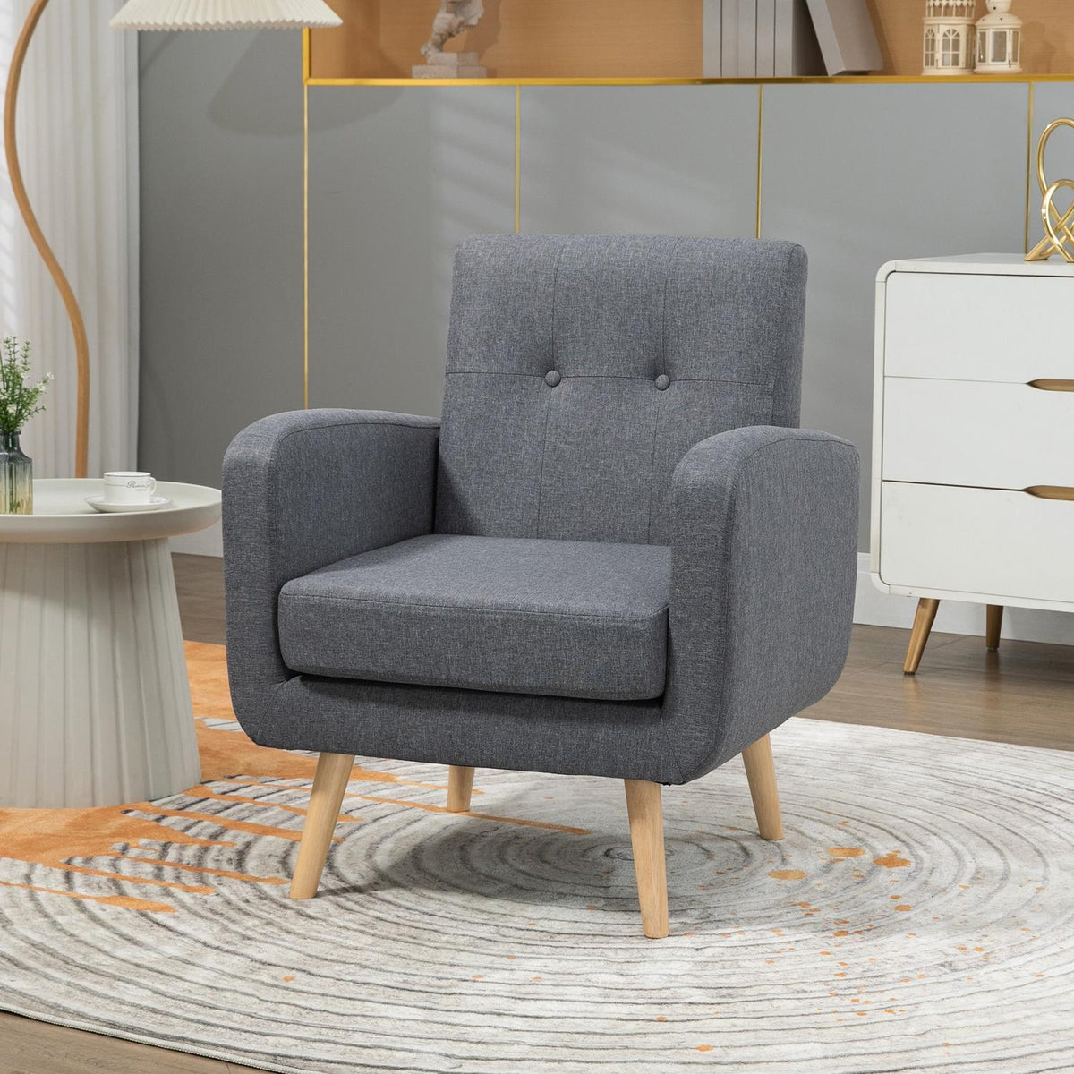Relaxation Chair, Tv Chair, Upholstered Chair With Linen Look Seat Cushion, Wooden Legs, For Living Room, Bedroom, Light Gray