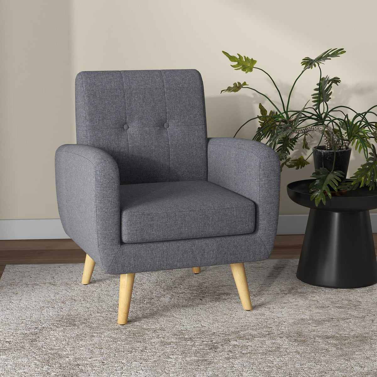 Relaxation Chair, Tv Chair, Upholstered Chair With Linen Look Seat Cushion, Wooden Legs, For Living Room, Bedroom, Light Gray