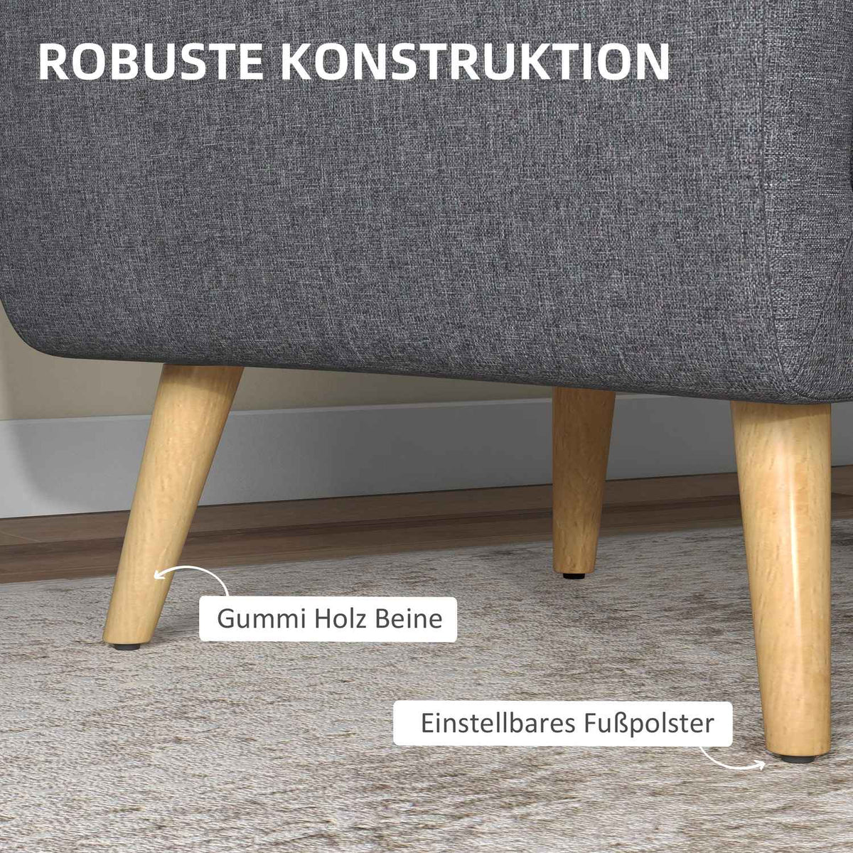 Relaxation Chair, Tv Chair, Upholstered Chair With Linen Look Seat Cushion, Wooden Legs, For Living Room, Bedroom, Light Gray