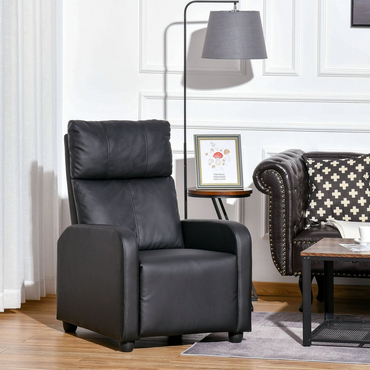 Relaxation Chair Tv Chair With Reclining Function Faux Leather (Black)