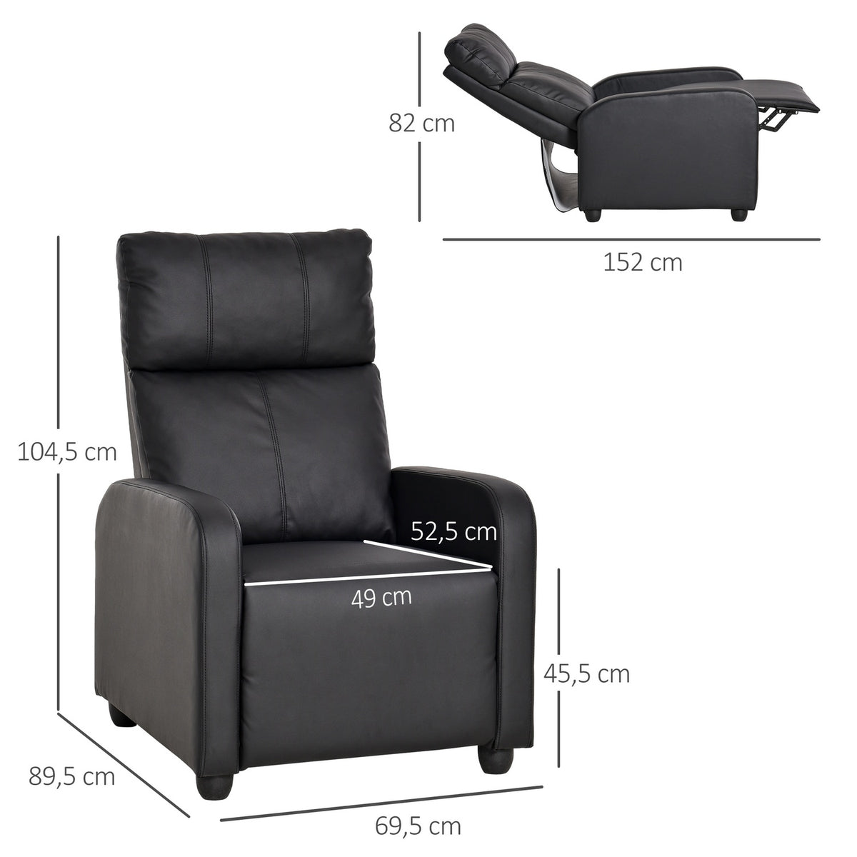 Relaxation Chair Tv Chair With Reclining Function Faux Leather (Black)