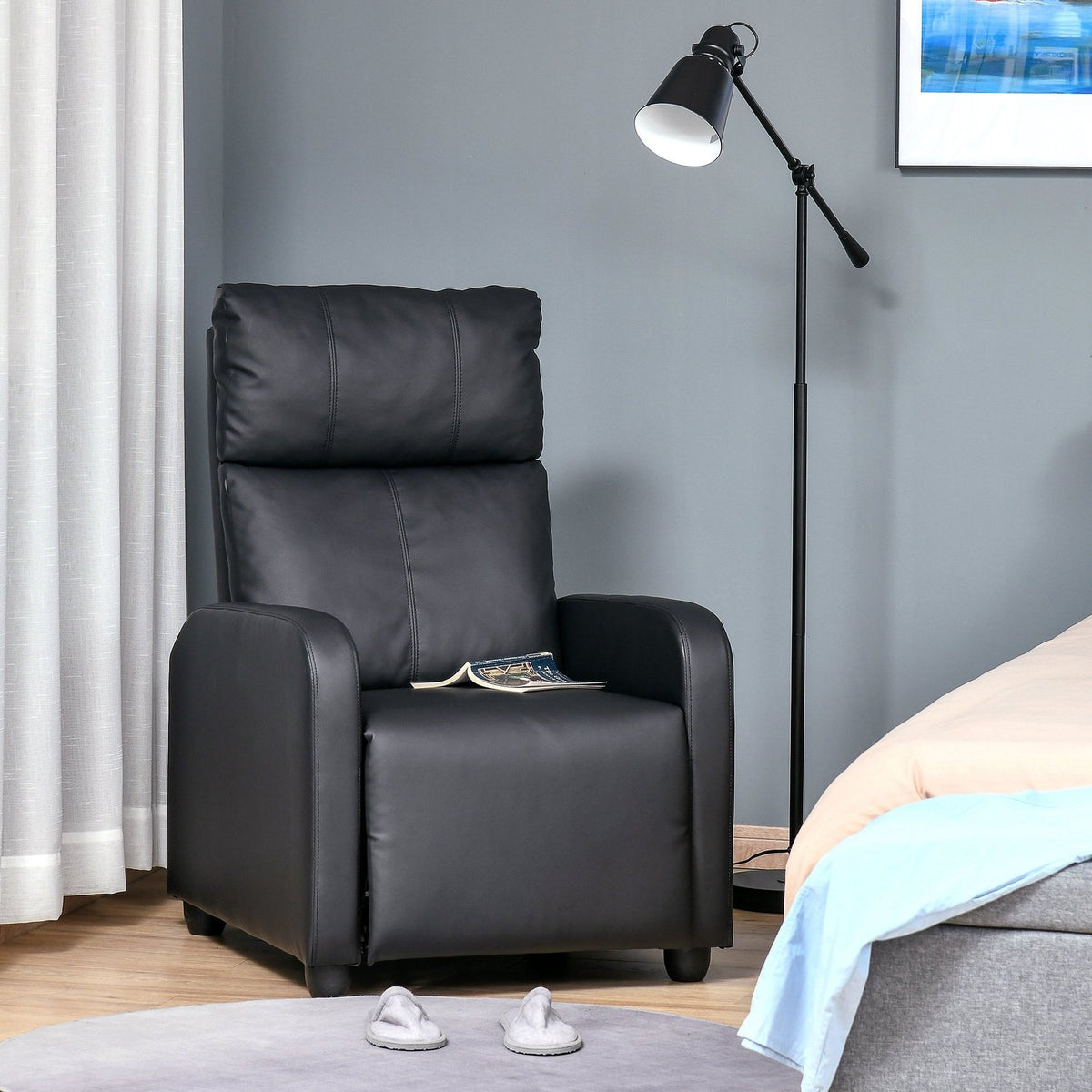 Relaxation Chair Tv Chair With Reclining Function Faux Leather (Black)