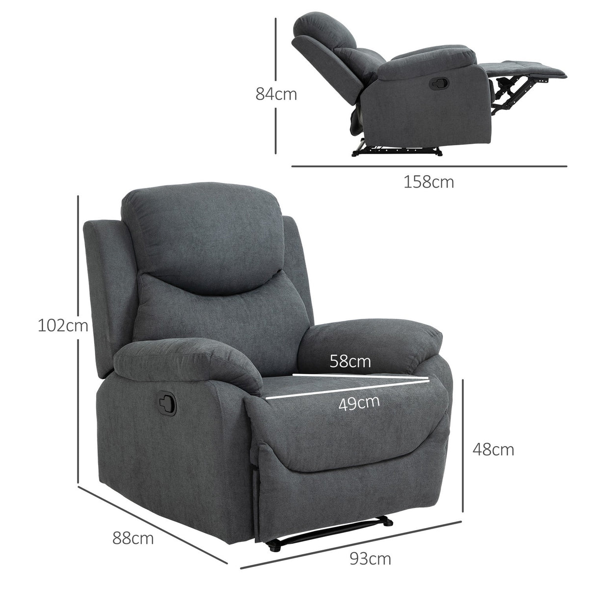 Relaxation Chair, Tv Chair With Reclining Function, Reclining Chair In Linen Look, Up To 150 Kg, Tv Chair