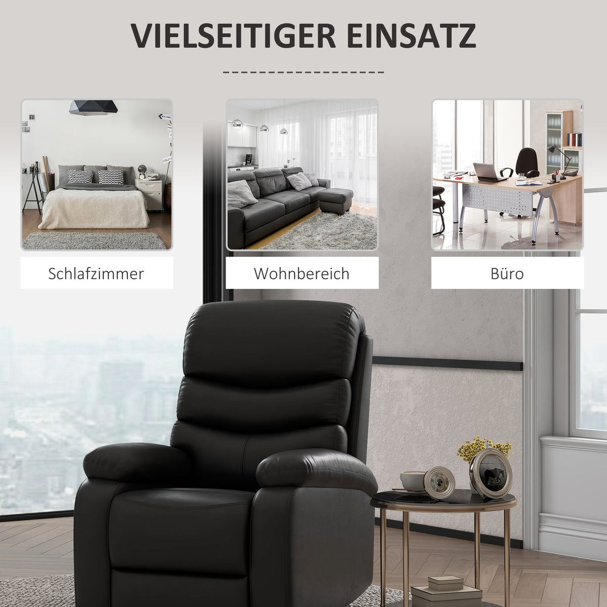 Relaxation Chair, Tv Chair With Reclining Function, Reclining Chair, Tv Chair With Footrest, Recliner Chair With A Load Capacity Of Up To 125 Kg, Faux Leather, Black