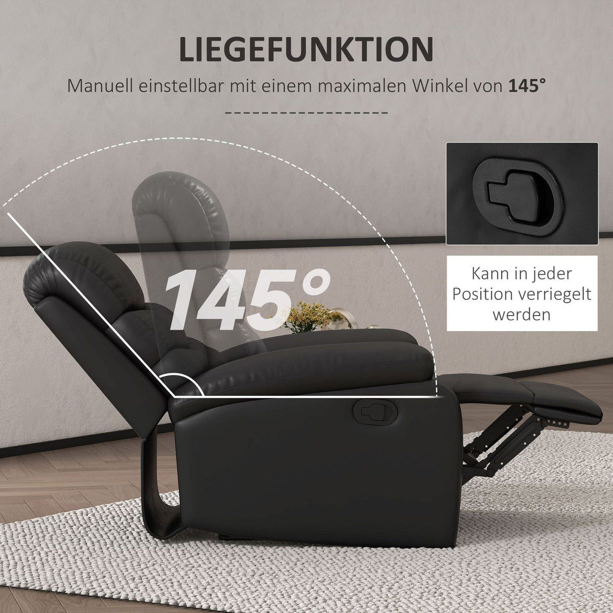 Relaxation Chair, Tv Chair With Reclining Function, Reclining Chair, Tv Chair With Footrest, Recliner Chair With A Load Capacity Of Up To 125 Kg, Faux Leather, Black