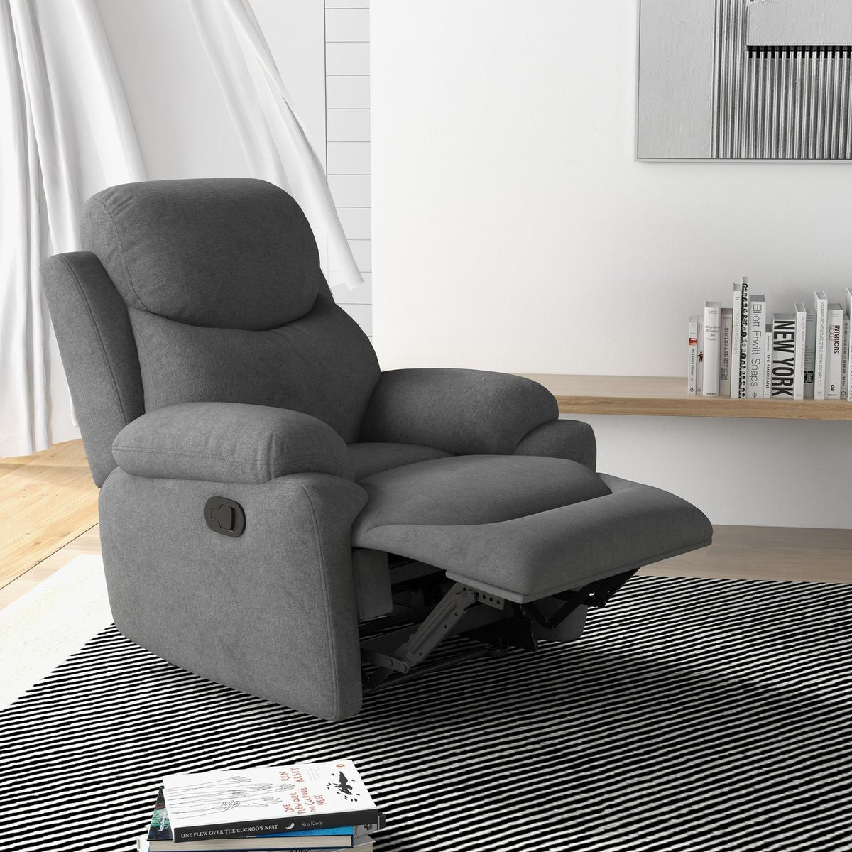 Relaxation Chair, Tv Chair With Reclining Function, Reclining Chair, Upholstered Tv Chair With Linen Look, Recliner For Bedroom, Gray