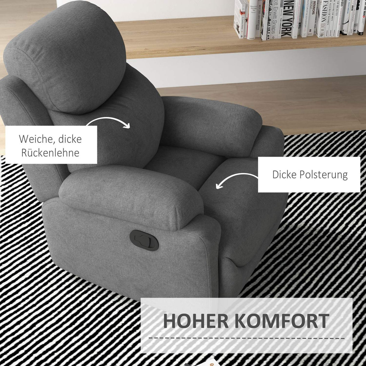Relaxation Chair, Tv Chair With Reclining Function, Reclining Chair, Upholstered Tv Chair With Linen Look, Recliner For Bedroom, Gray