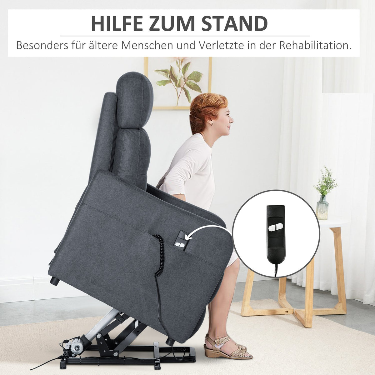Relaxation Chair Tv Chair With Reclining Function Stand-Up Aid Polyester Fabric Steel Gray 71 X 94 X 104 Cm