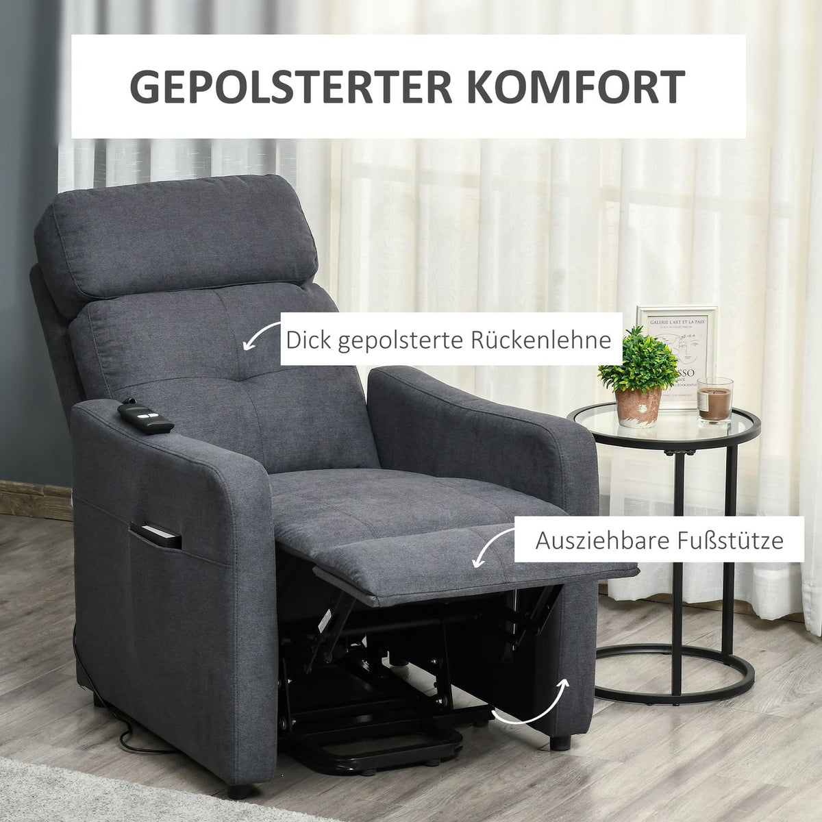 Relaxation Chair Tv Chair With Reclining Function Stand-Up Aid Polyester Fabric Steel Gray 71 X 94 X 104 Cm