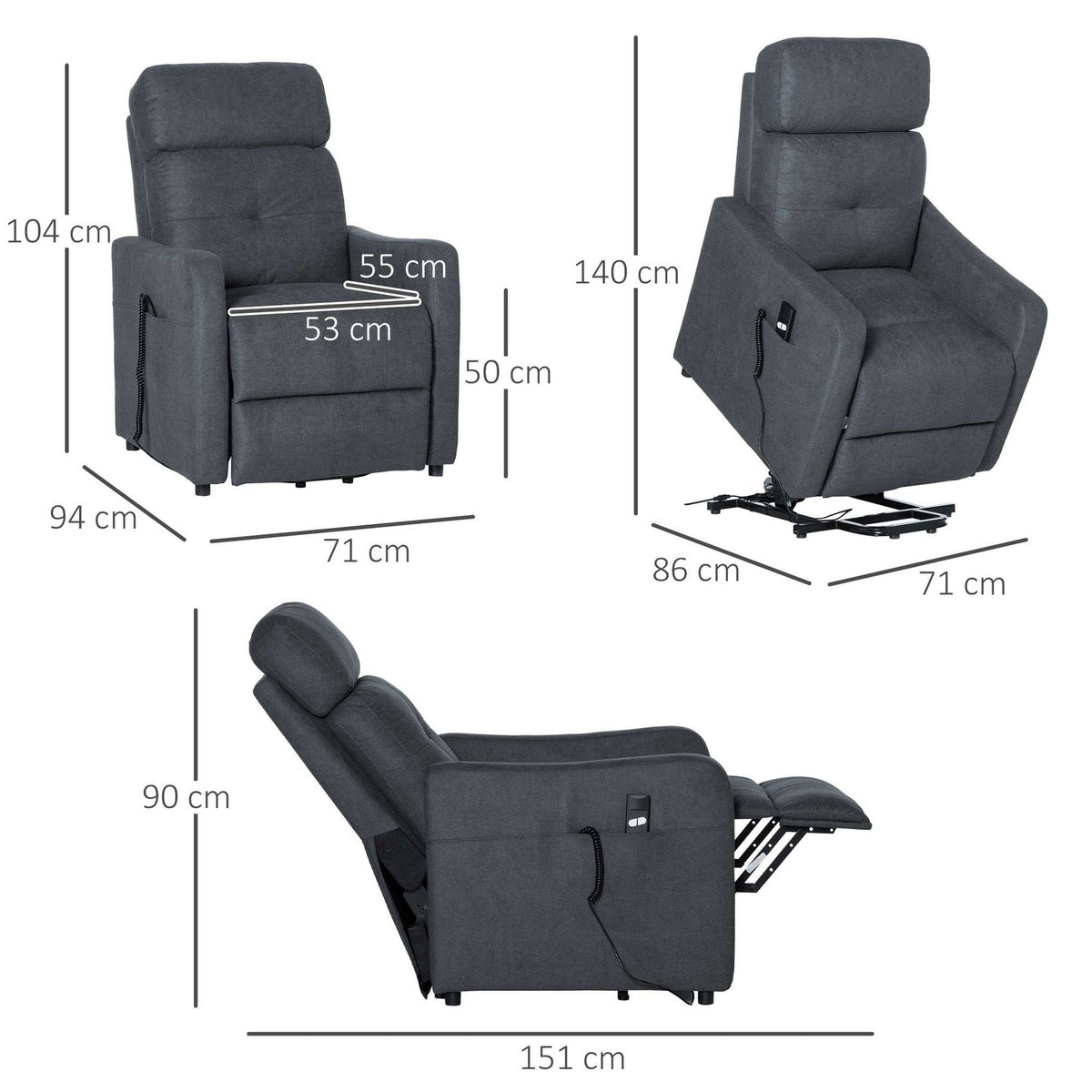 Relaxation Chair Tv Chair With Reclining Function Stand-Up Aid Polyester Fabric Steel Gray 71 X 94 X 104 Cm