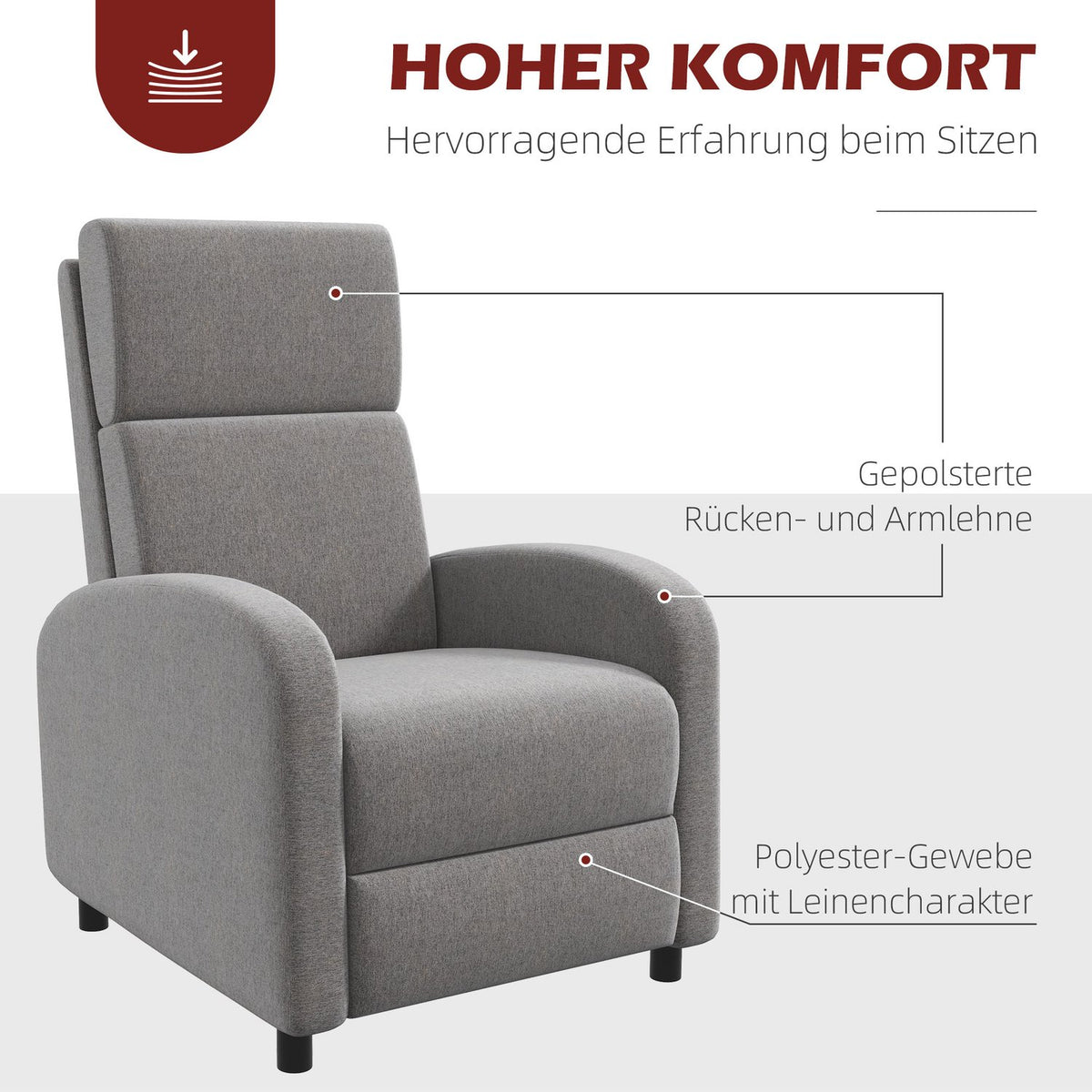 Relaxation Chair, Tv Chair With Reclining Function, Upholstered Tv Chair, Reclining Chair With Linen Look, Footrest, Load Capacity Up To 120 Kg, For Living Room, Gray