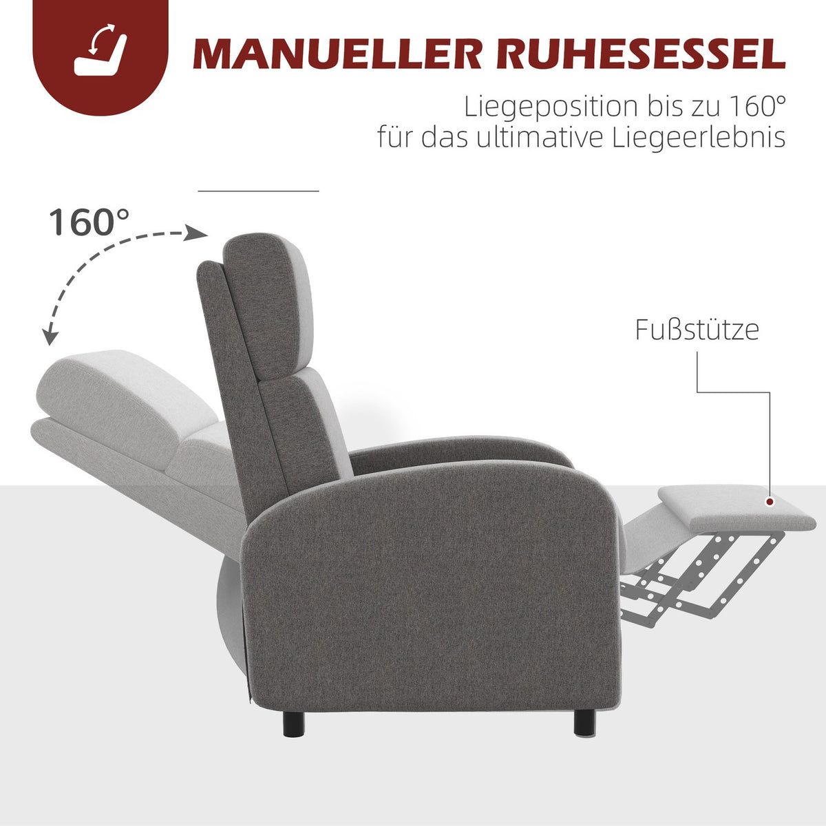 Relaxation Chair, Tv Chair With Reclining Function, Upholstered Tv Chair, Reclining Chair With Linen Look, Footrest, Load Capacity Up To 120 Kg, For Living Room, Gray