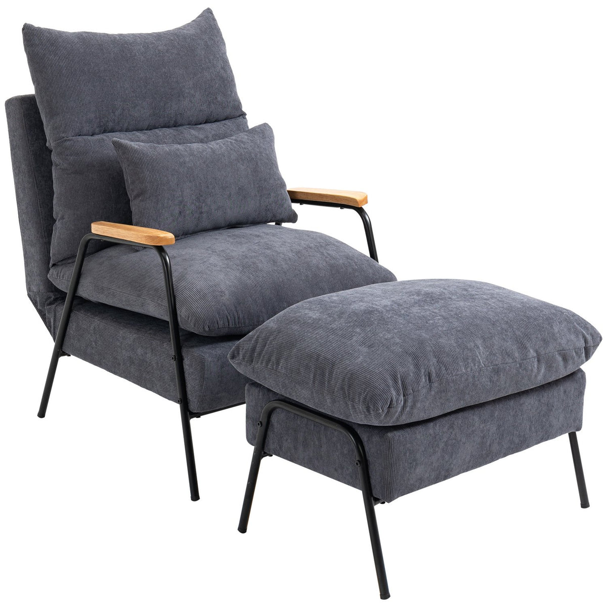 Relaxation Chair Wing Chair With Stool, Tv Chair With Tilting Backrest, Cushion, Upholstered Chair, Tv Chair, Gray, 68 X 91.5 X 88 Cm