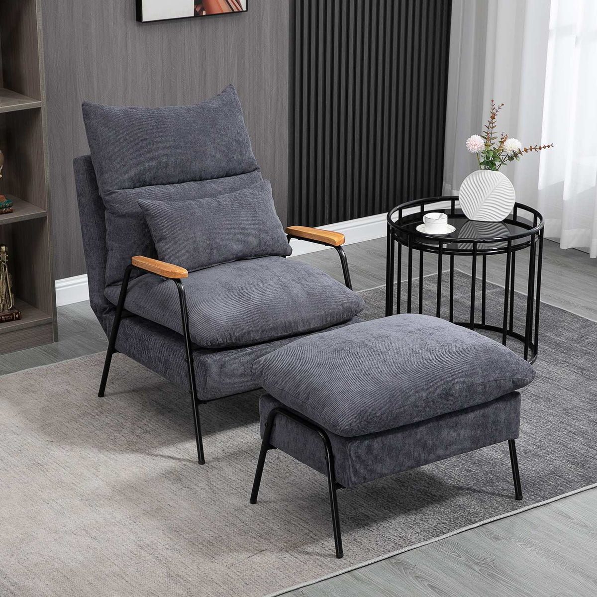 Relaxation Chair Wing Chair With Stool, Tv Chair With Tilting Backrest, Cushion, Upholstered Chair, Tv Chair, Gray, 68 X 91.5 X 88 Cm