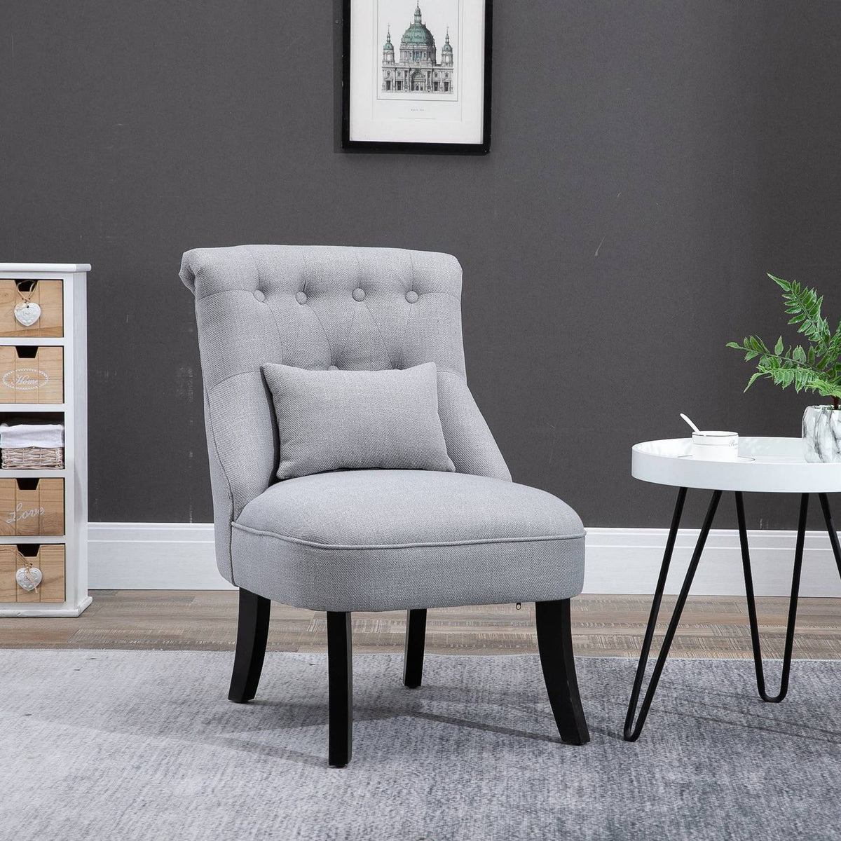 Relaxation Chair With Back Cushion, Tv Chair, Raised Feet, Linen, Gray, 52.5X69X77Cm