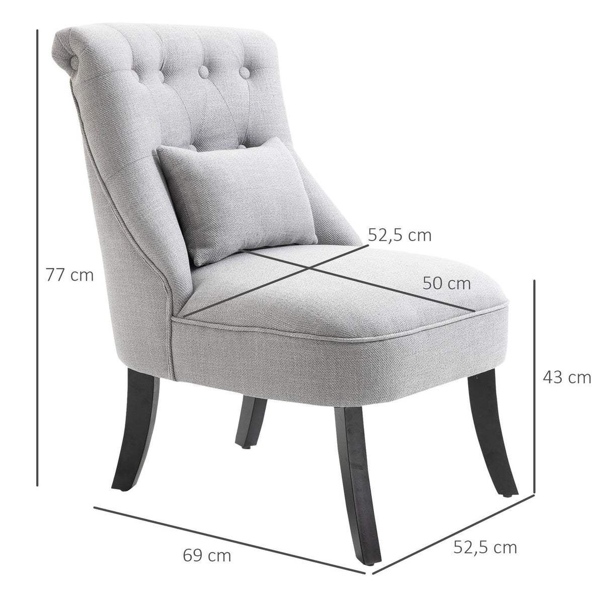 Relaxation Chair With Back Cushion, Tv Chair, Raised Feet, Linen, Gray, 52.5X69X77Cm