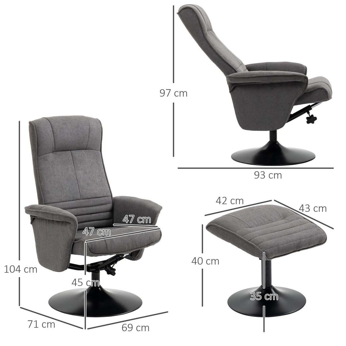 Relaxation Chair With Footstool 360° Rotating Tv Chair Adjustable Backrest Armchair With Stool Foam Dark Gray 69 X 71 X 104 Cm