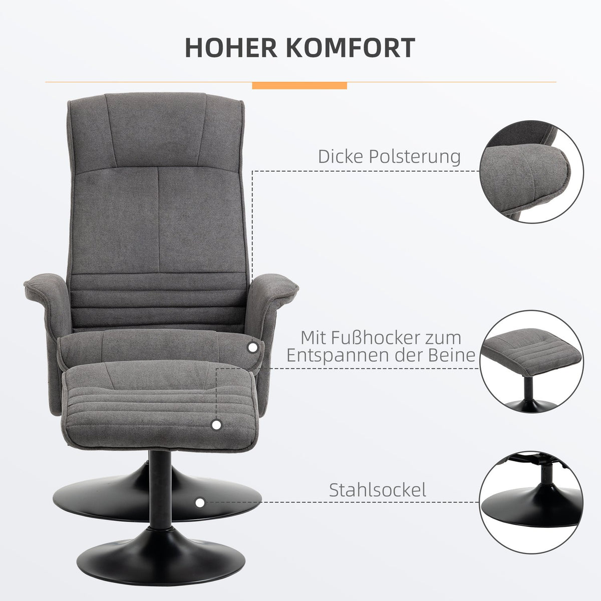 Relaxation Chair With Footstool 360° Rotating Tv Chair Adjustable Backrest Armchair With Stool Foam Dark Gray 69 X 71 X 104 Cm