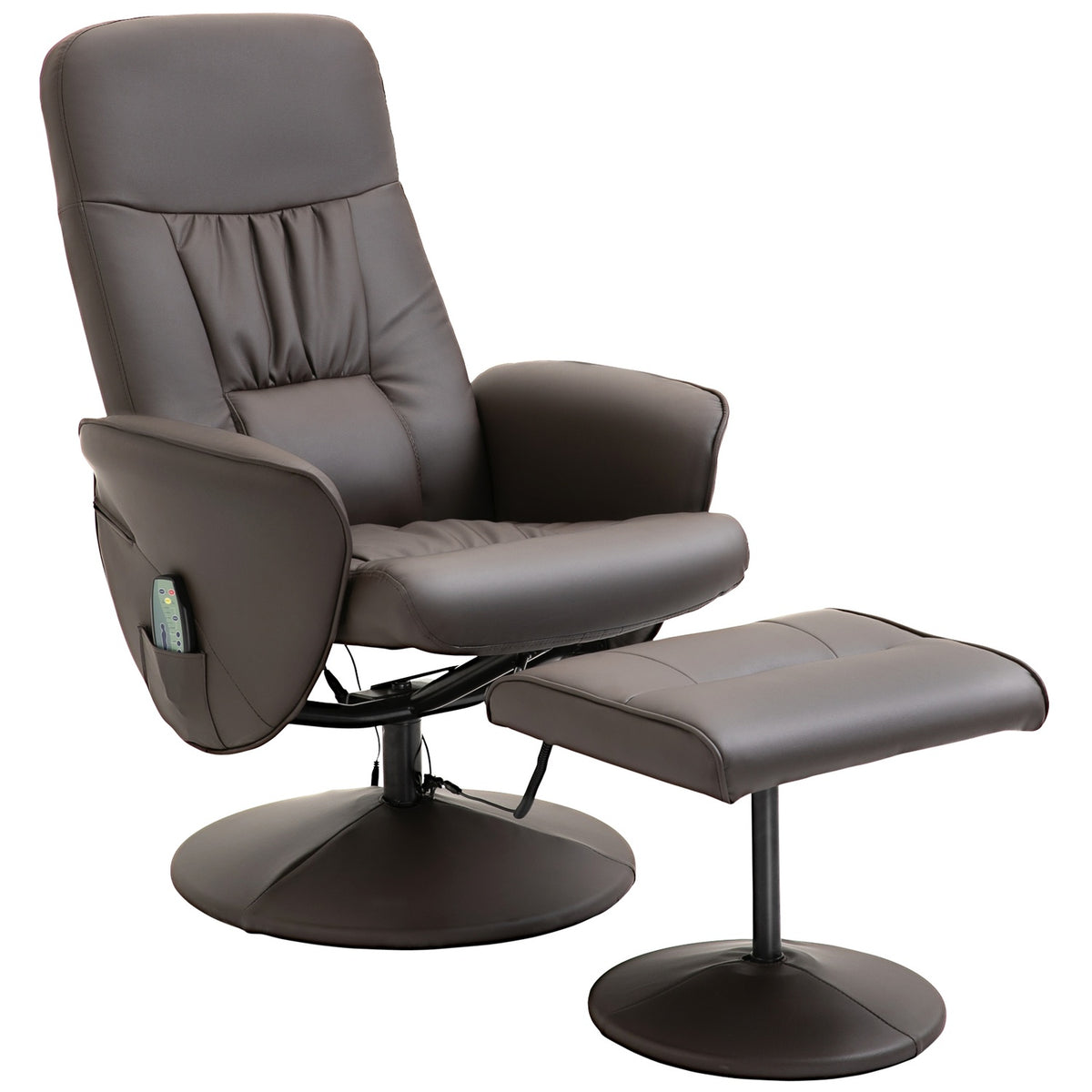 Relaxation Chair With Footstool Storage Space Massage Chair Tv Chair Recliner Ergonomic Chair With 10 Vibration Points Faux Leather Brown 76X81X105 Cm