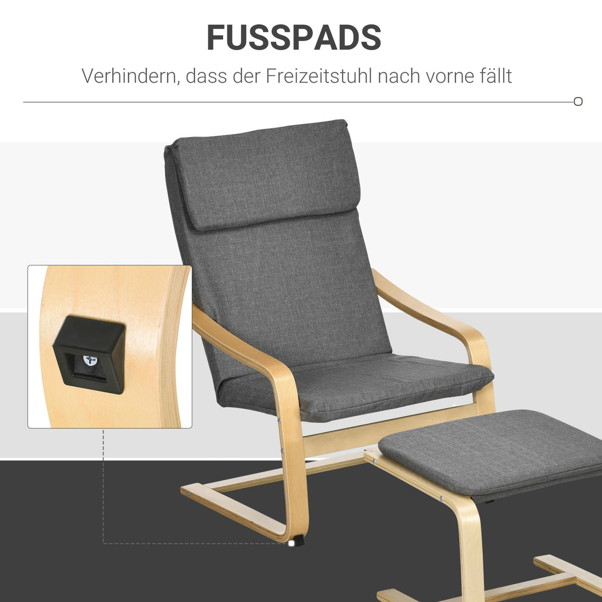 Relaxation Chair With Footstool Wing Chair With Stool, Armrest, Linen Cover, Grey