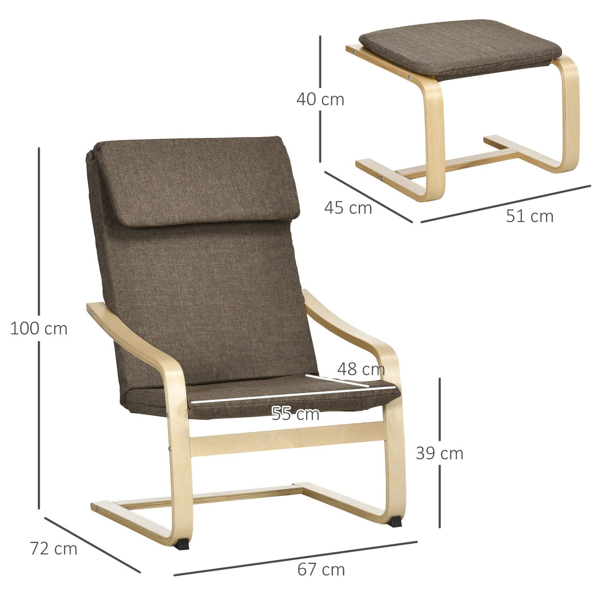 Relaxation Chair With Footstool, Wing Chair With Stool, Dining Chair With Linen Cover For Living Room, Brown 67 X 72 X 100 Cm