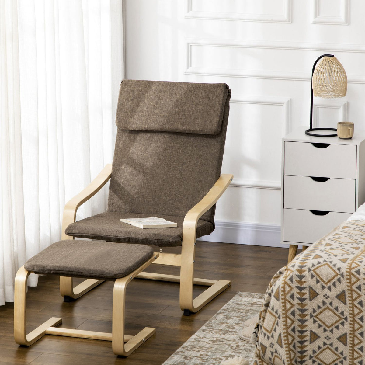 Relaxation Chair With Footstool, Wing Chair With Stool, Dining Chair With Linen Cover For Living Room, Brown 67 X 72 X 100 Cm