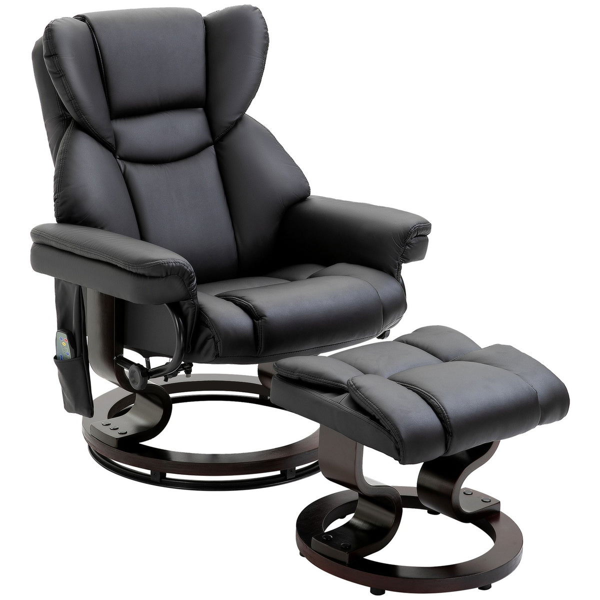 Relaxation Chair With Massage Function And Footstool Massage Chair With Reclining Function, Faux Leather, Black