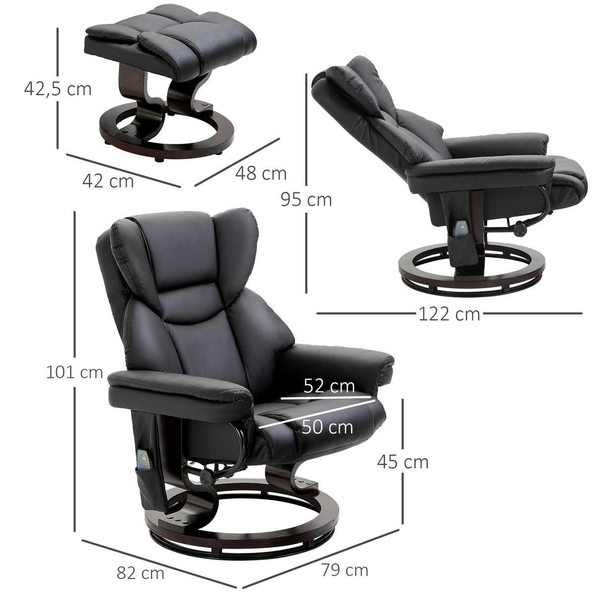 Relaxation Chair With Massage Function And Footstool Massage Chair With Reclining Function, Faux Leather, Black