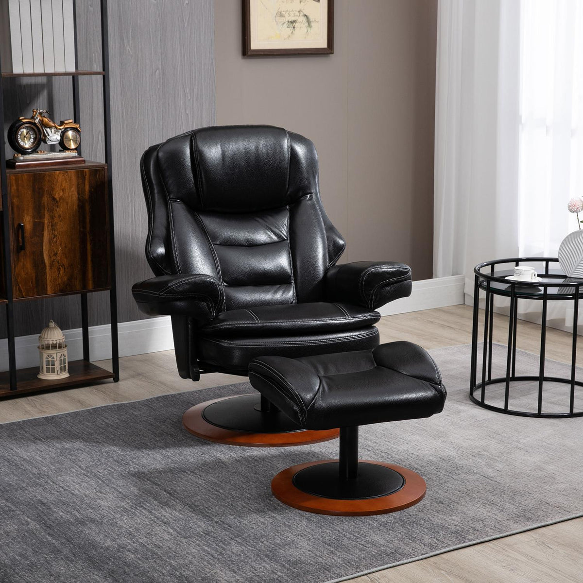 Relaxation Chair With Ottoman And Reclining Function Tv Chair, Swivel Tv Chair, Up To 150 Kg, Faux Leather, Black