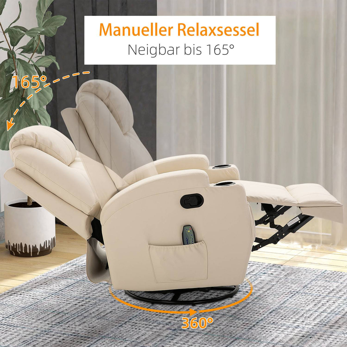 Relaxation Chair With Reclining Function, Electric Massage Chair, 5 Massage Modes, Artificial Leather, Cream White, 84X92X109Cm