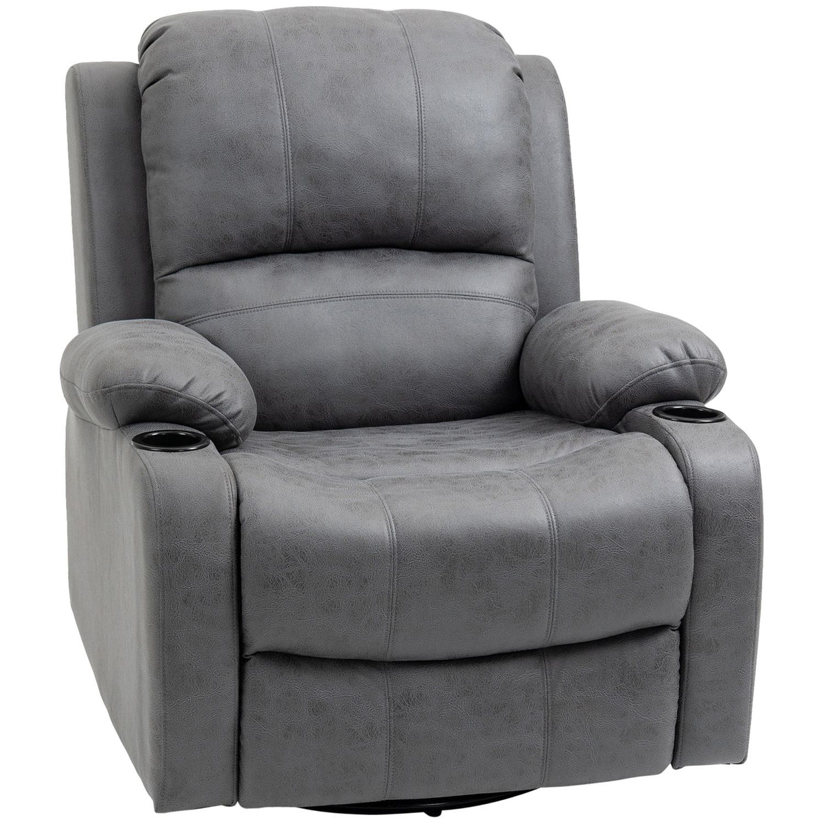 Relaxation Chair With Rocking And Reclining Function, Rotating Tv Chair, Cup Holder, Microfiber Cloth, Grey