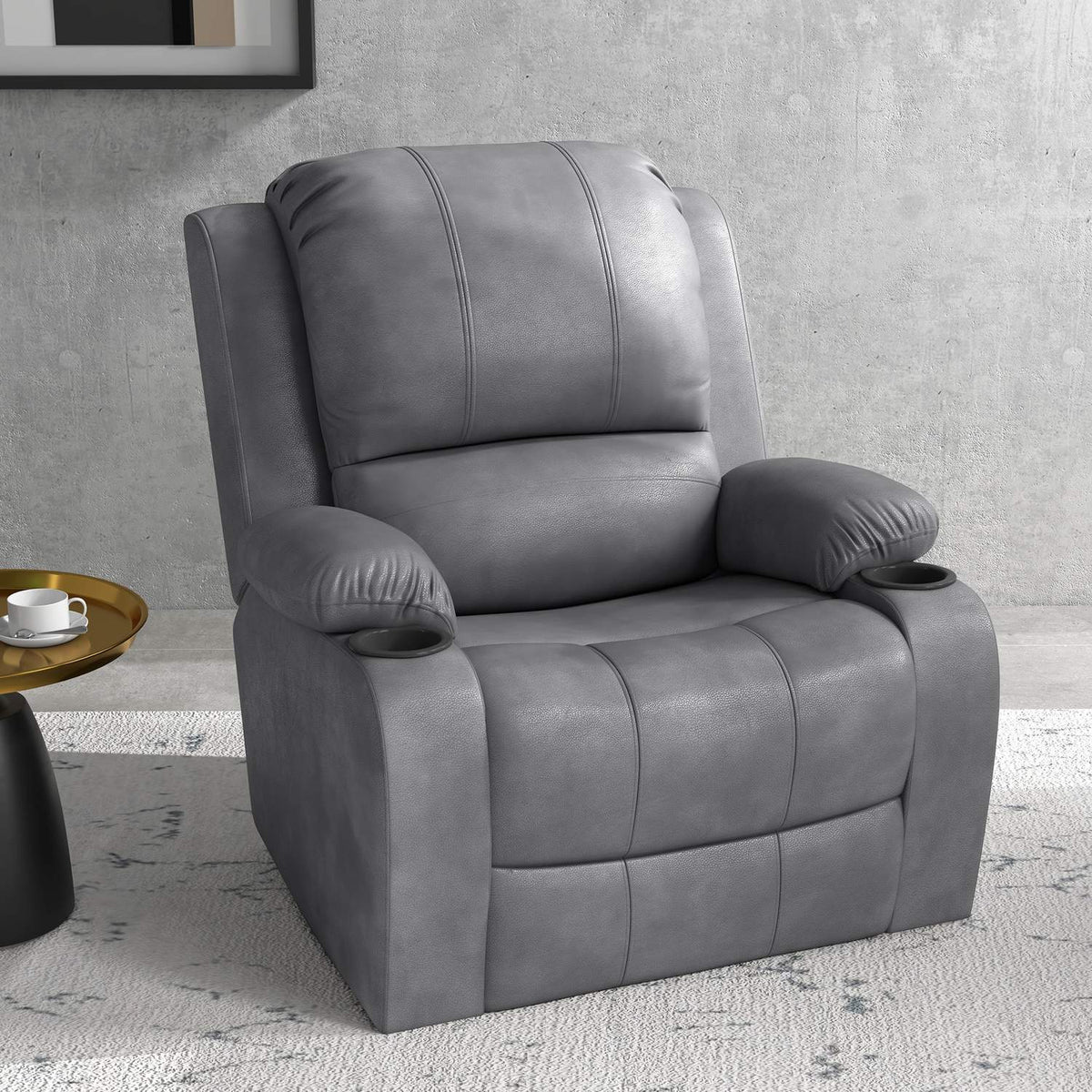 Relaxation Chair With Rocking And Reclining Function, Rotating Tv Chair, Cup Holder, Microfiber Cloth, Grey
