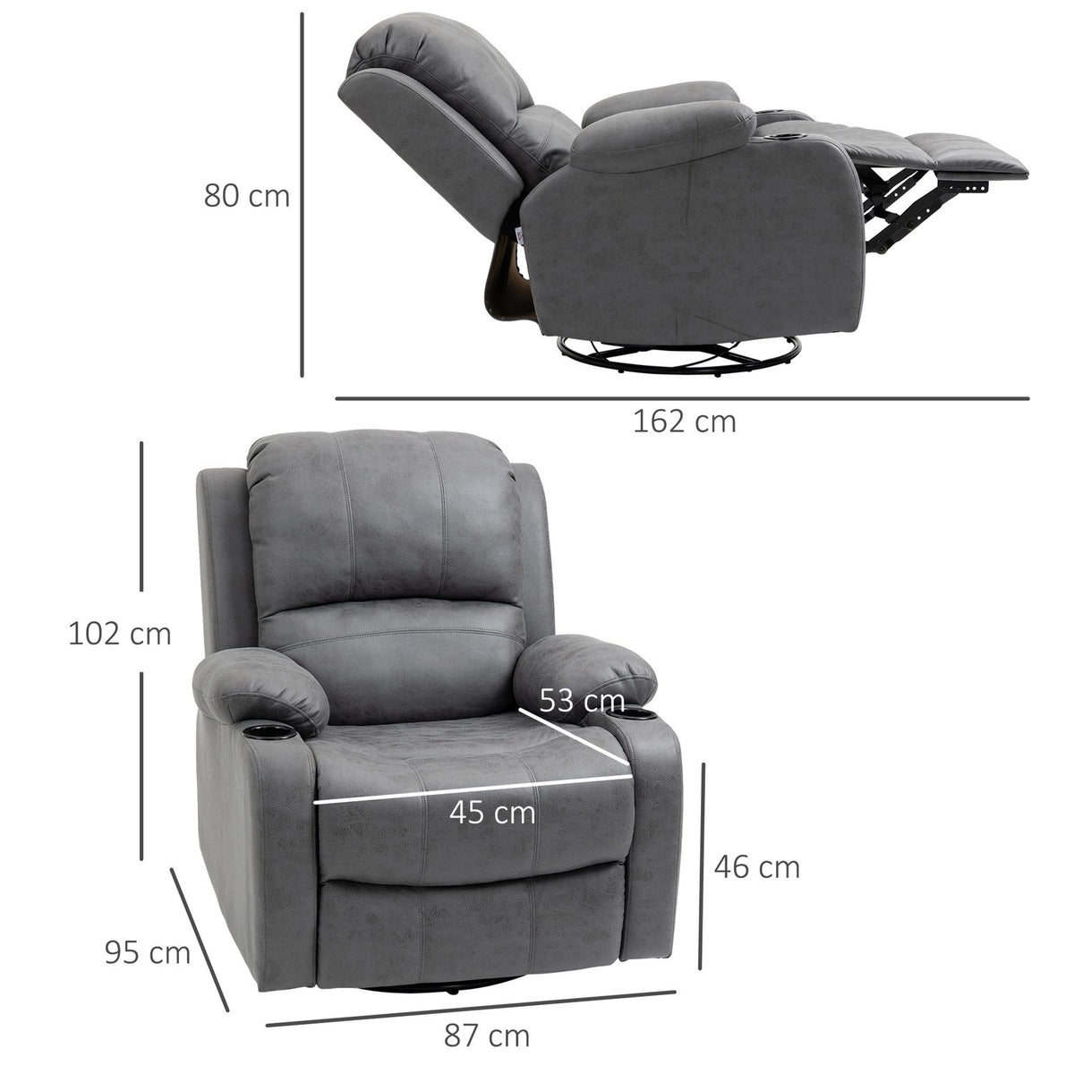 Relaxation Chair With Rocking And Reclining Function, Rotating Tv Chair, Cup Holder, Microfiber Cloth, Grey