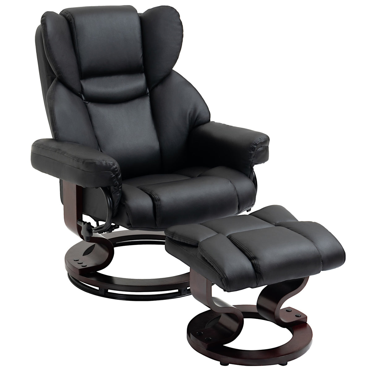 Relaxation Chair With Stool, Rotating Tv Chair With Reclining Function, Faux Leather, Black