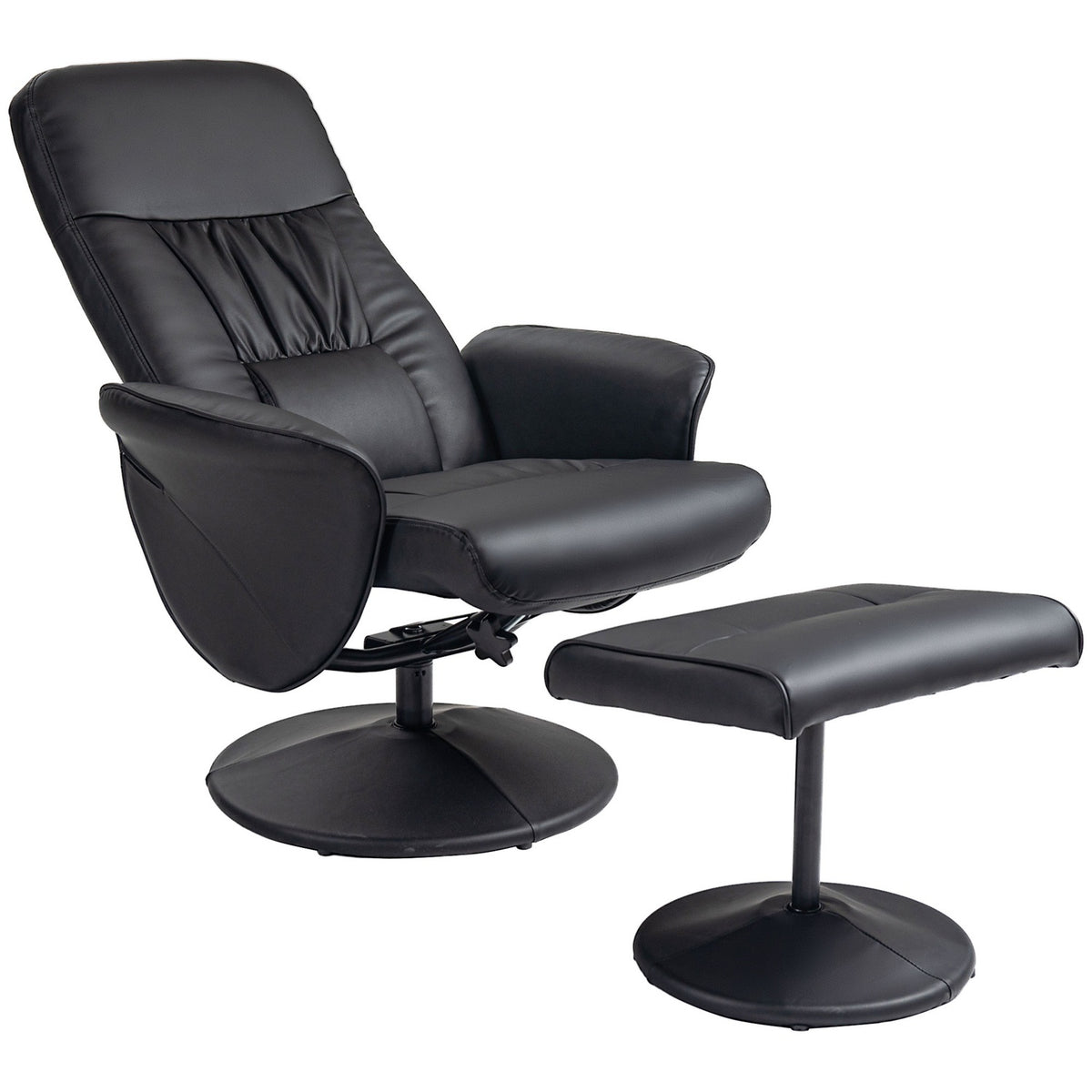 Relaxation Chair With Stool, Tv Chair, Tv Chair With Reclining Function, Swivel Upholstered Chair For Living Room, Bedroom, Faux Leather, Black