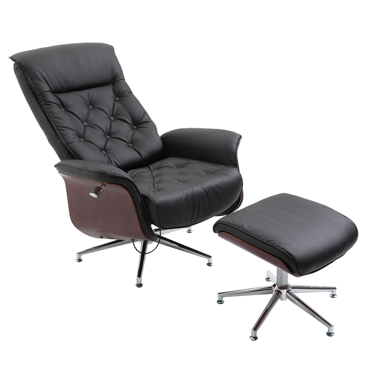 Relaxation Chair With Stool Tv Chair Upholstered Chair 360° Rotatable 145° Tiltable Chesterfield Pu Cover Wood Paneling Metal Base 82X83X110Cm