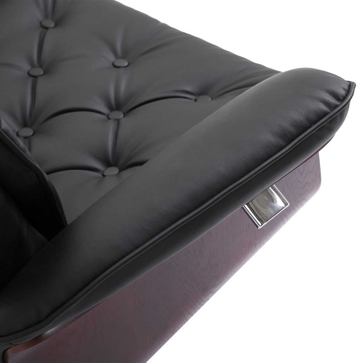 Relaxation Chair With Stool Tv Chair Upholstered Chair 360° Rotatable 145° Tiltable Chesterfield Pu Cover Wood Paneling Metal Base 82X83X110Cm