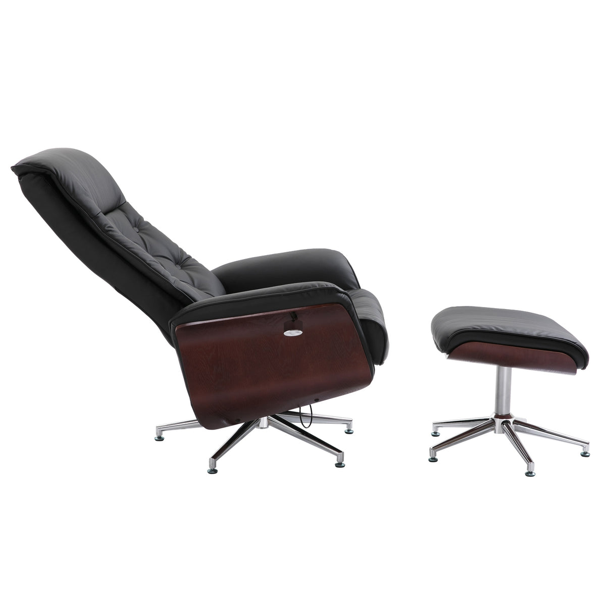 Relaxation Chair With Stool Tv Chair Upholstered Chair 360° Rotatable 145° Tiltable Chesterfield Pu Cover Wood Paneling Metal Base 82X83X110Cm