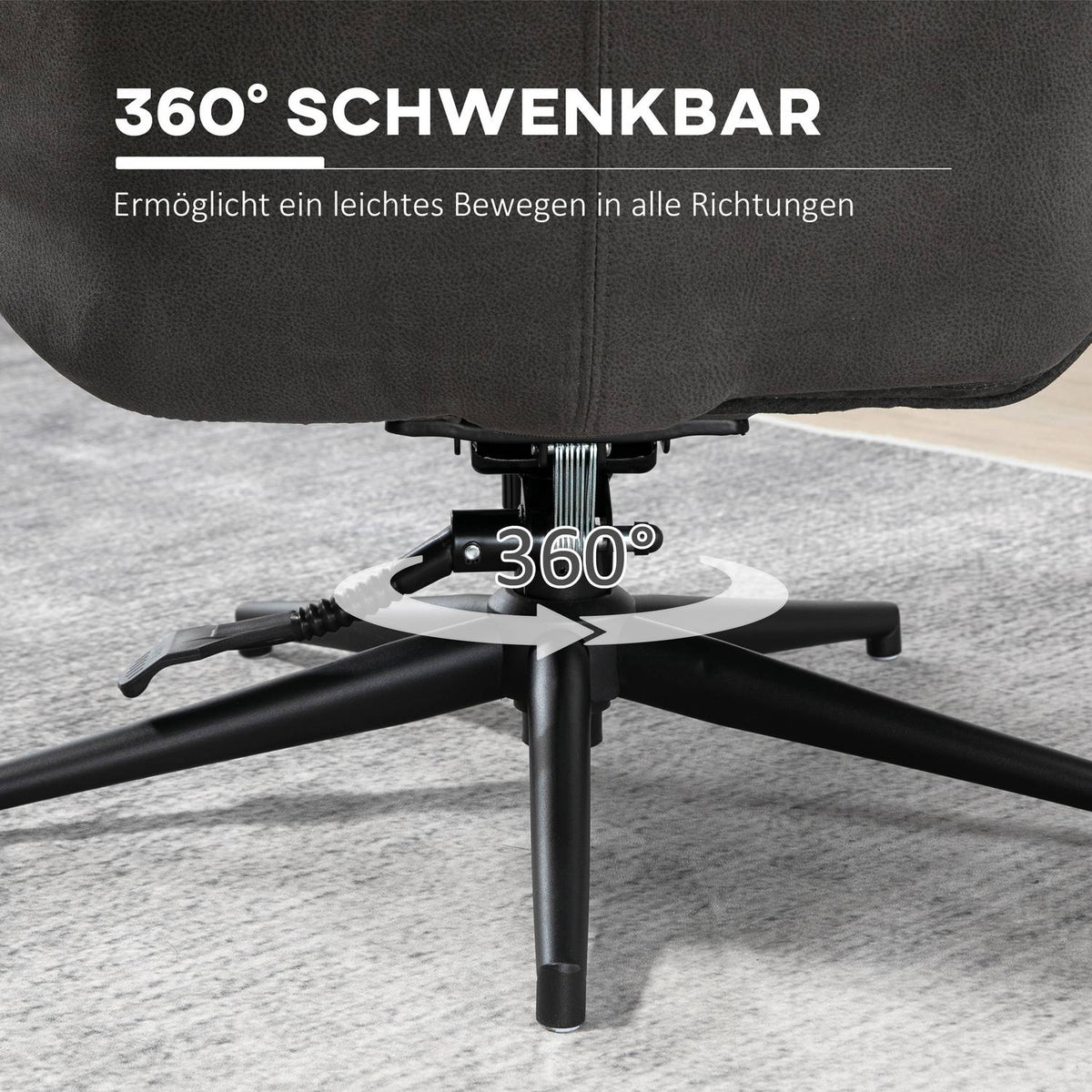 Relaxation Chair With Stool, Tv Chair With Swivel Base, Tv Chair With Reclining Function, Load Capacity Up To 150 Kg, Polyester, Steel, Dark Gray