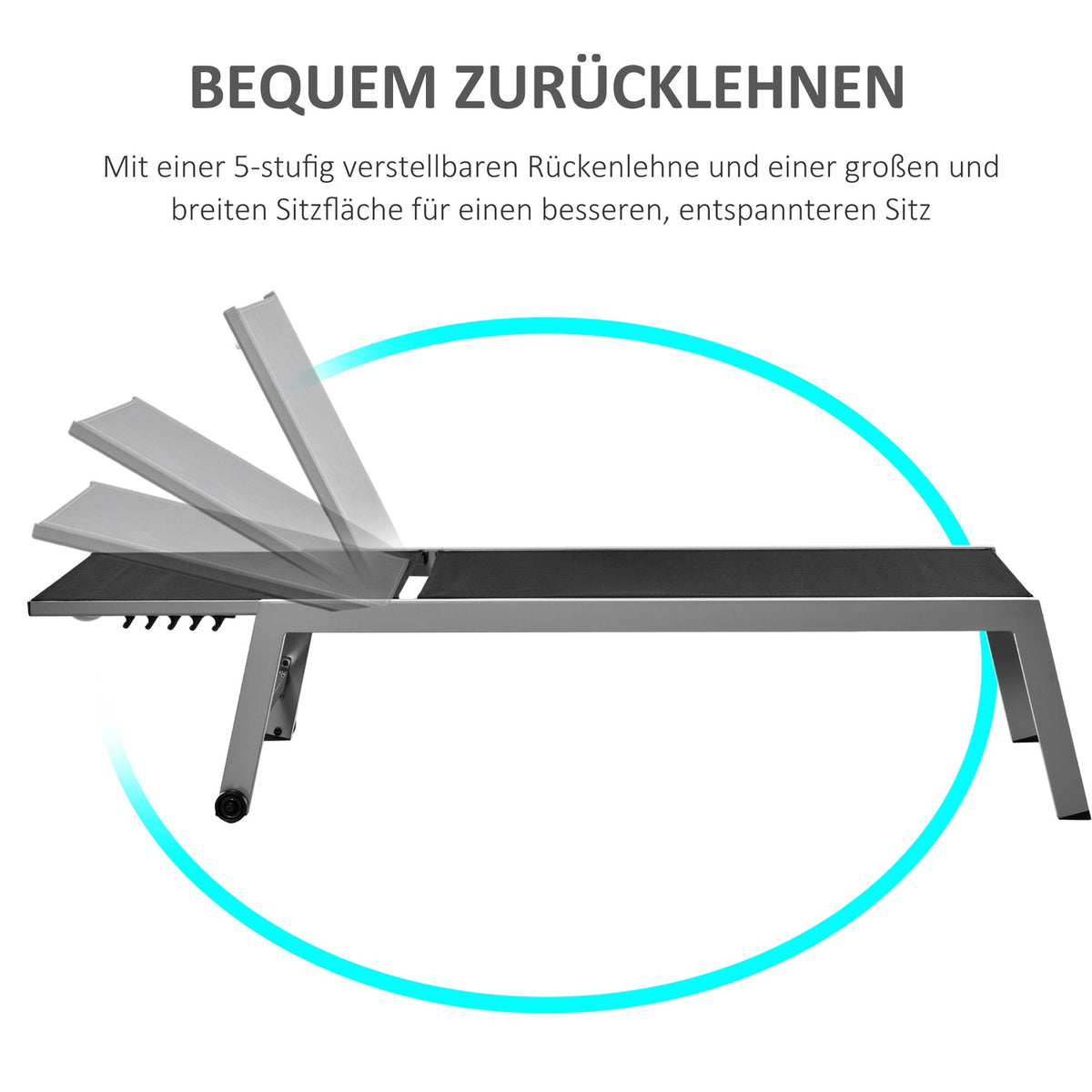 Relaxation Lounger Sun Lounger 5-Level Backrest Aluminum Black 169X65X102Cm
