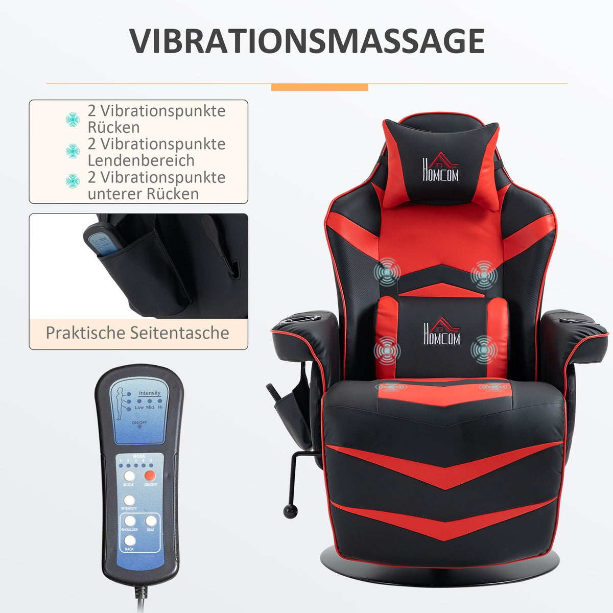Relaxation Lounger With Massage Function, Ergonomic Lounge Chair With High Backrest And Cushions, Tv Chair With Cup Holder, Recliner, Faux Leather