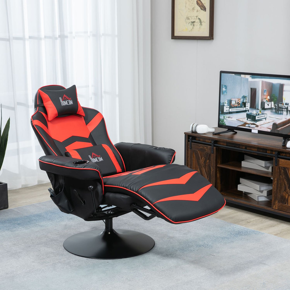 Relaxation Lounger With Massage Function, Ergonomic Lounge Chair With High Backrest And Cushions, Tv Chair With Cup Holder, Recliner, Faux Leather